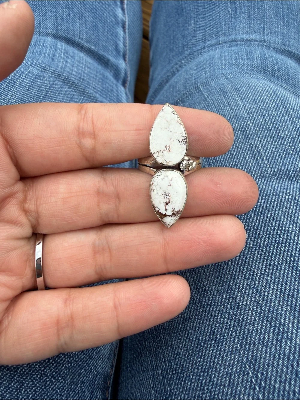 White Buffalo Double Teardrop Statement Ring